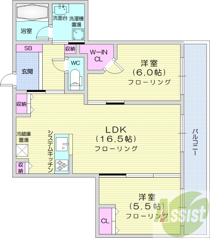 2LDK、浴室乾燥機、浴室暖房、バストイレ別
