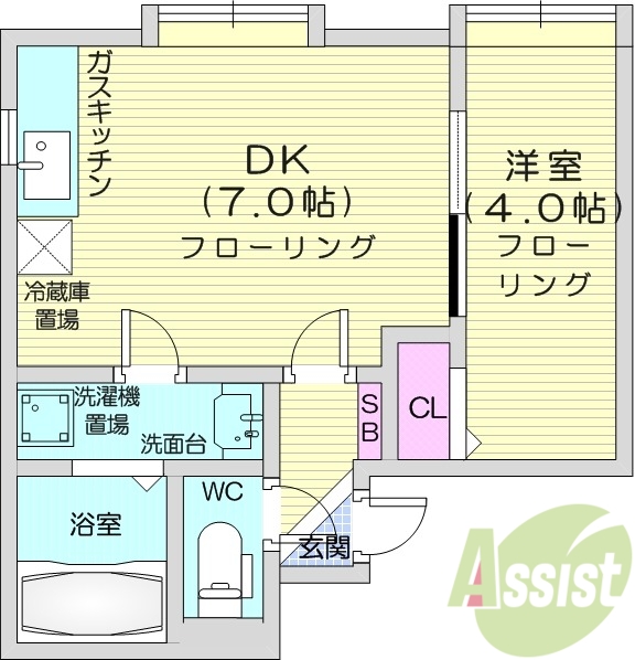 1LDK、角部屋、独立洗面台、オートロック、