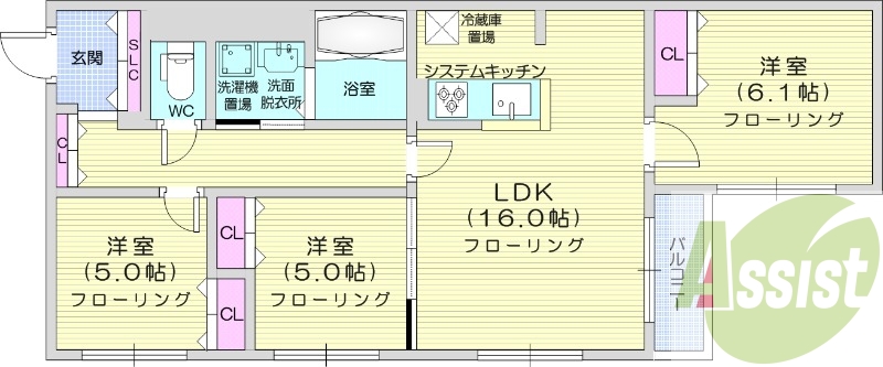 3LDK、エアコン、追い焚き、浴室乾燥機