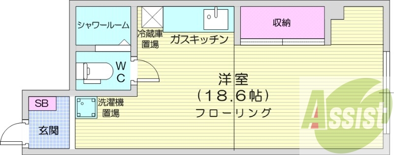 1K、都市ガス、シャワートイレ、モニタ付きインターホン