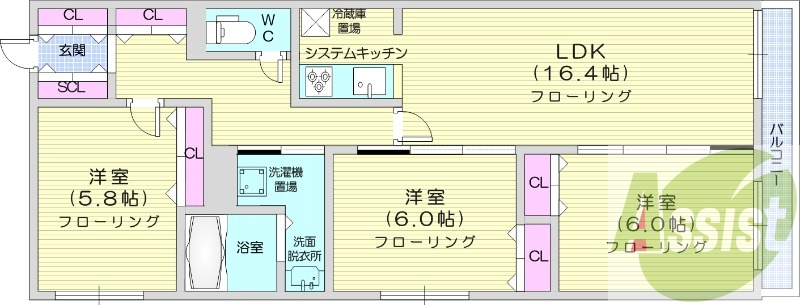 3LDK、エアコン、追い焚き、浴室乾燥機