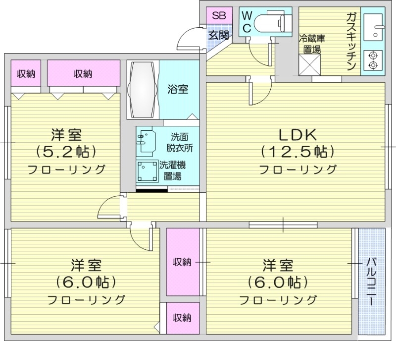 3LDK、角部屋、ＴＶインターホン、灯油暖房、