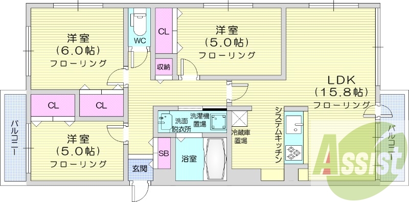 3LDK、都市ガス、エアコン、エコジョーズ、ペット飼育可