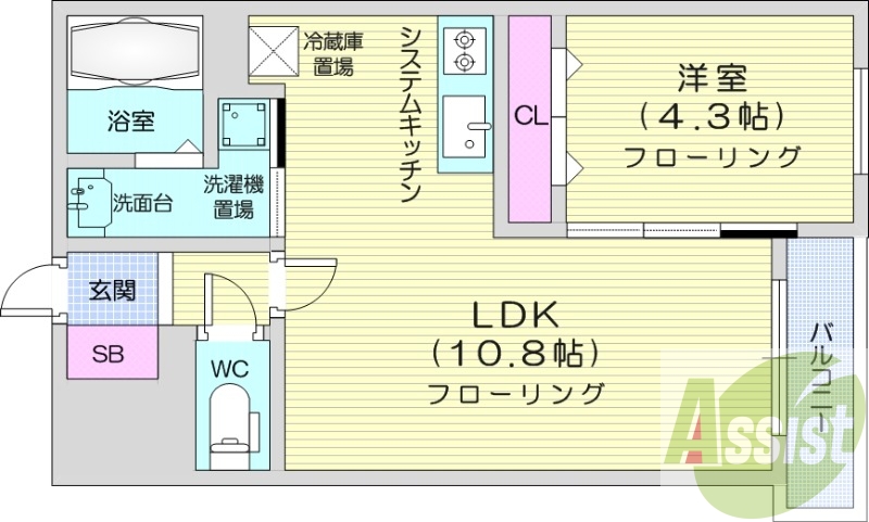 1LDK、エアコン、システムキッチン、オートロック