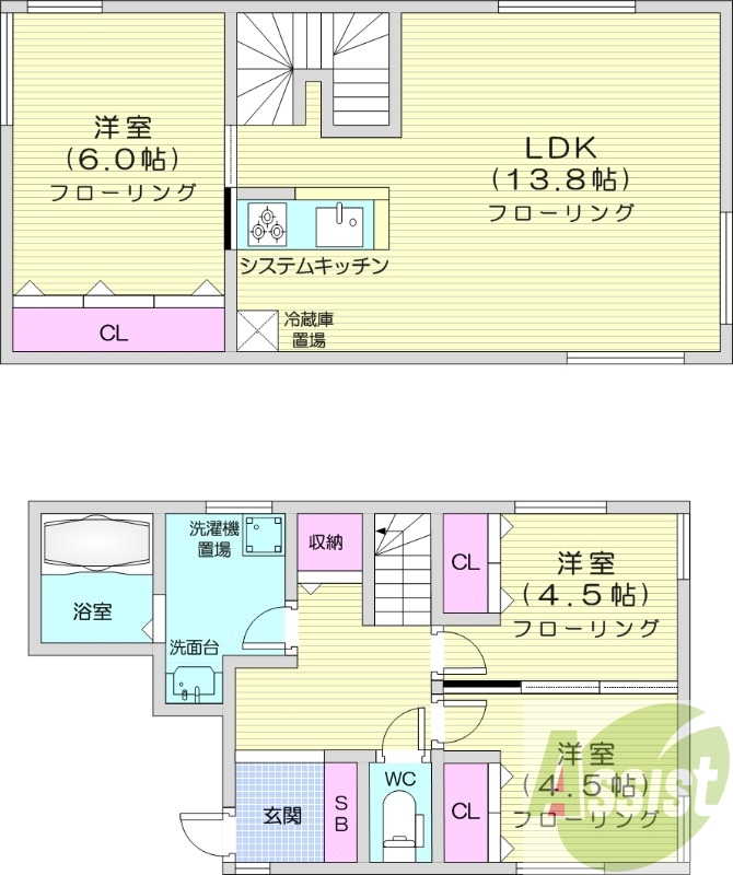 3LDK、エアコン、都市ガス、追い焚き、システムキッチン