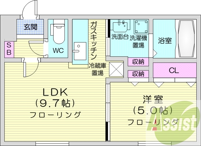 1LDK、クローゼット、エアコン、モニタ付インターホン