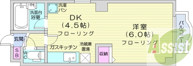 1DK、インターネット無料、灯油暖房、シャワートイレ