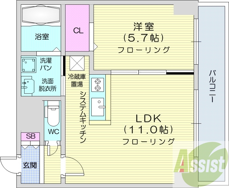 1LDK、ペット可、エアコン、システムキッチン、浴室乾燥機