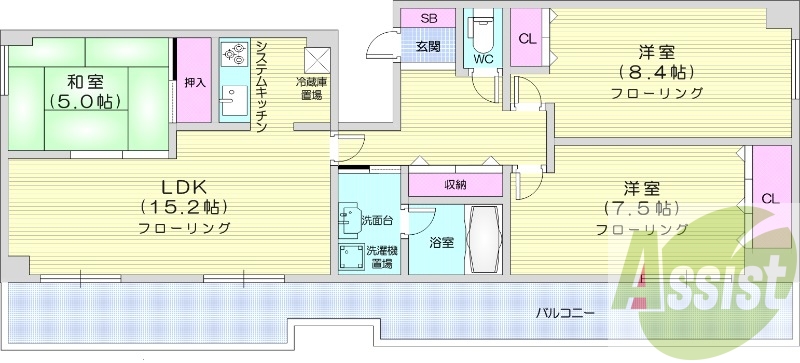 3LDK、都市ガス、オートロック、エアコン
