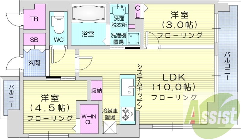 2LDK、分譲、天然ガス、追い焚き、光配線方式