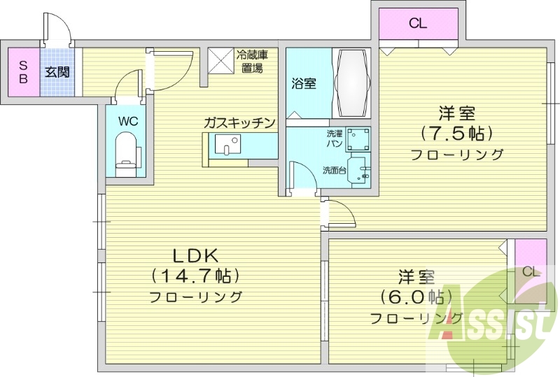 2LDK、エアコン、灯油暖房、追い焚き、浴室乾燥機