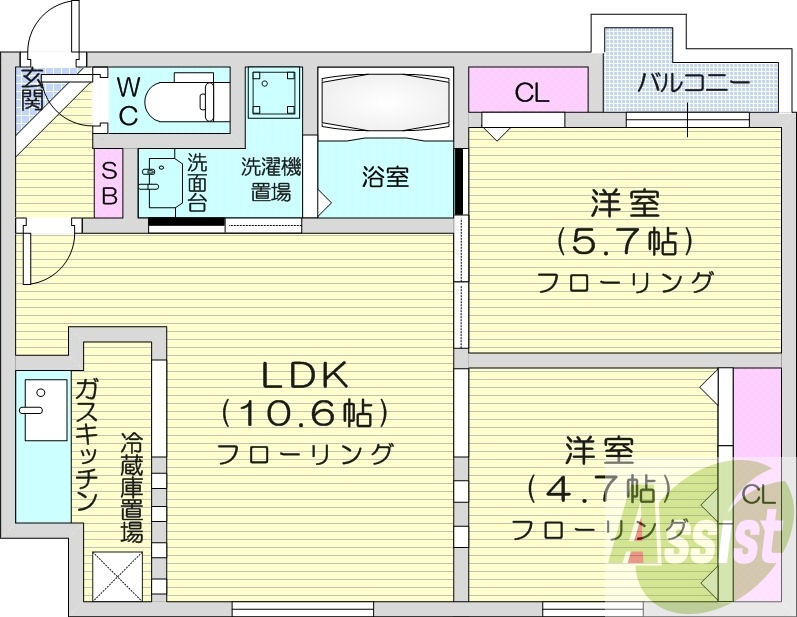 2LDK、角部屋、オートロック、エアコン、灯油FF暖房