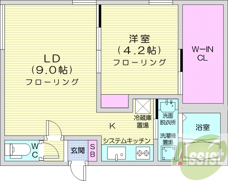 1LDK、オートロック、ネット無料、都市ガス