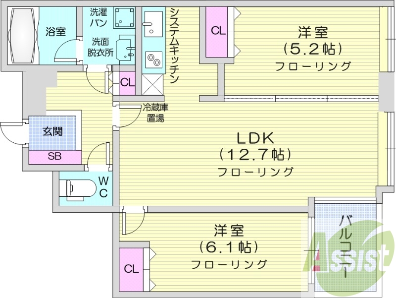 2LDK、オートロック、モニターホン、オール電化