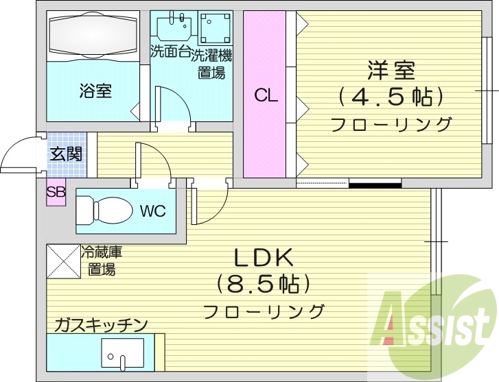１LDK、バス・トイレ別、灯油暖房、独立洗面台