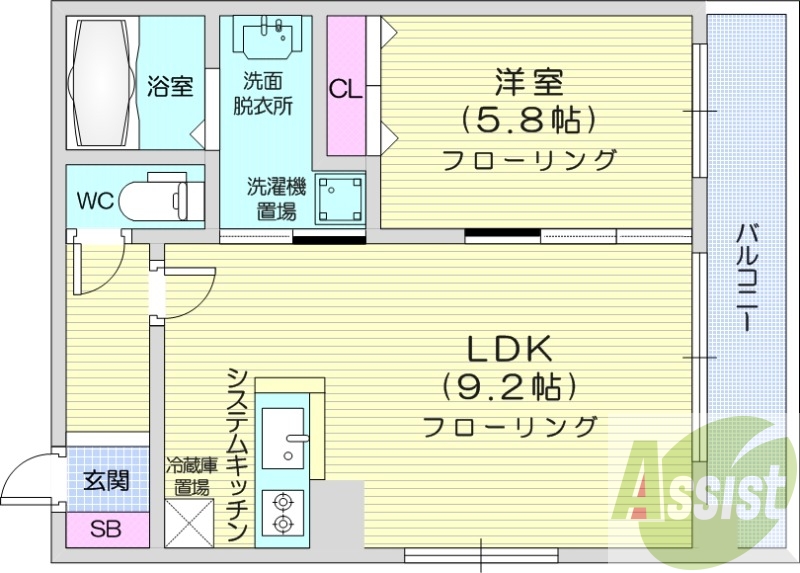 1LDK、オートロック、エアコン、カウンターキッチン