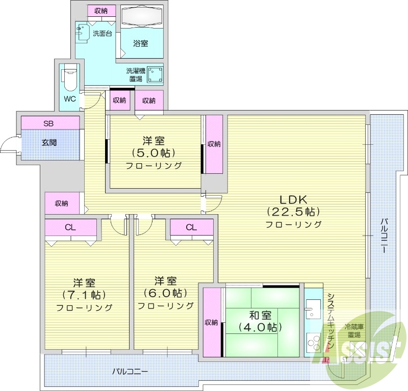 4LDK、ペット可、システムキッチン、食洗器、ガス暖房