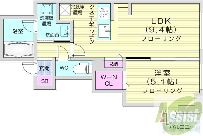 1LDK、浴室乾燥機、床暖房、ウォシュレット、オートバス