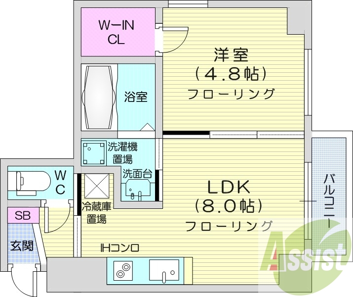 1LDK、都市ガス、オートロック、エアコン、ペット可