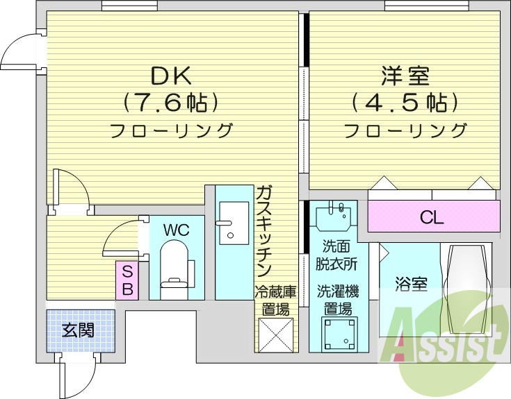 1LDK、都市ガス、エコジョーズ、エアコン、浴室乾燥機