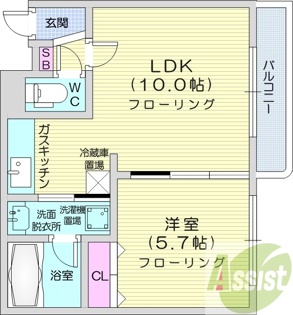 1LDK、都市ガス、トランクルーム、灯油暖房