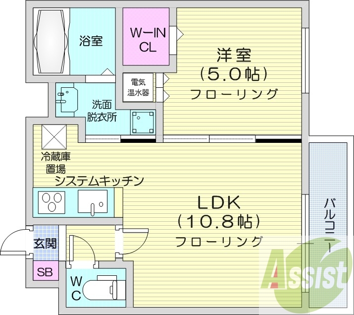 1LDK、システムキッチン、角部屋、エアコン