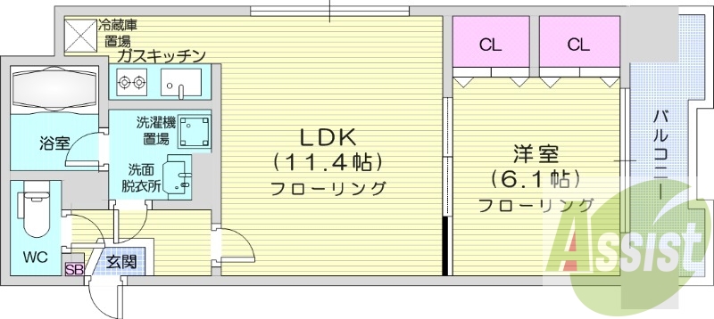 1LDK、バストイレ別、収納、エアコン、灯油暖房