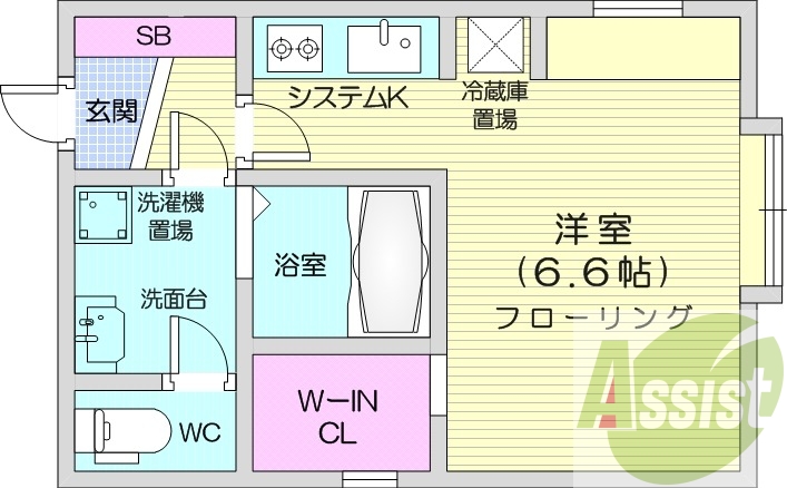 1K、システムキッチン、オートロック、エアコン