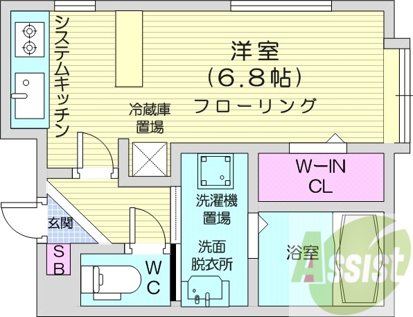 1K、システムキッチン、オートロック、エアコン