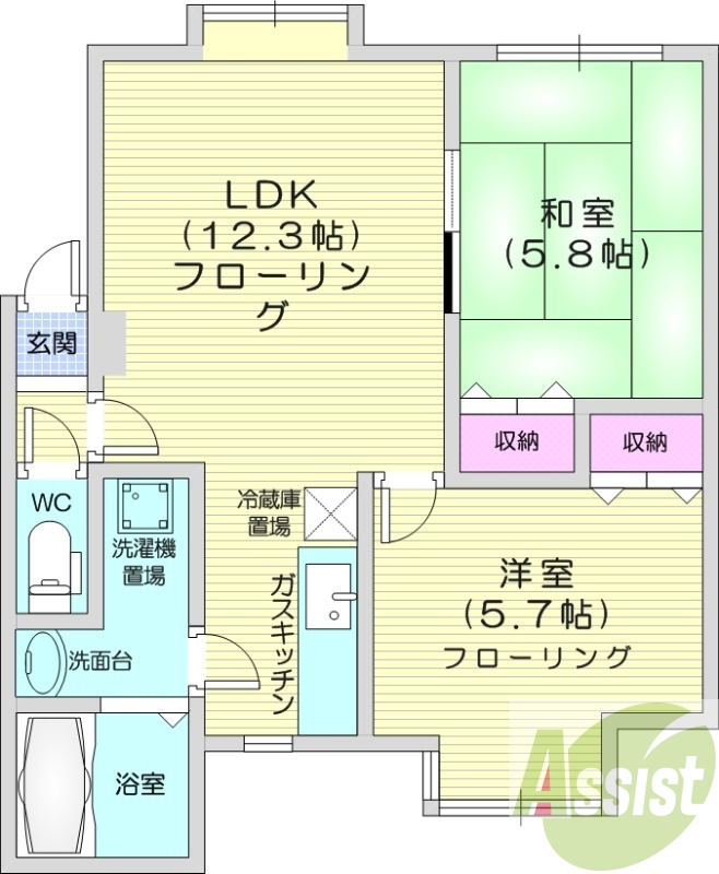 2LDK、シャワートイレ、灯油暖房、和室
