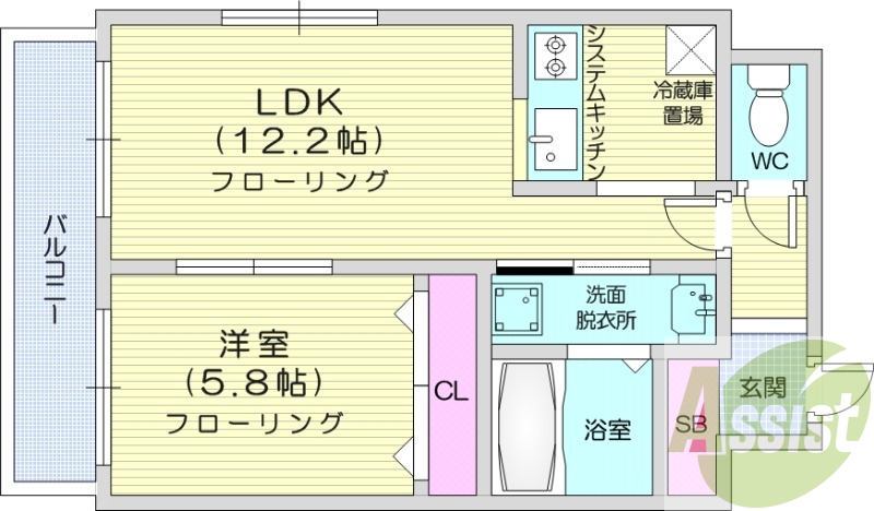 1LDK、システムキッチン、エアコン、灯油暖房