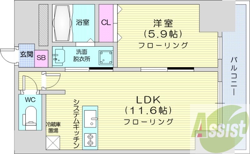 1LDK、エアコン、システムキッチン、灯油暖房