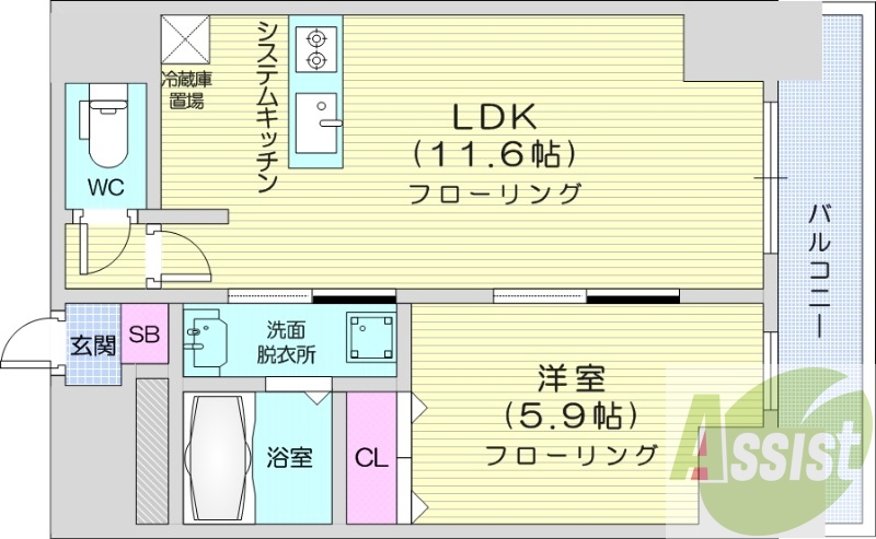 1LDK、エアコン、システムキッチン、灯油暖房