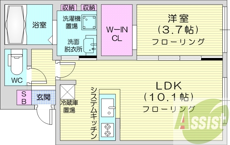 1LDK、エアコン、システムキッチン、灯油暖房
