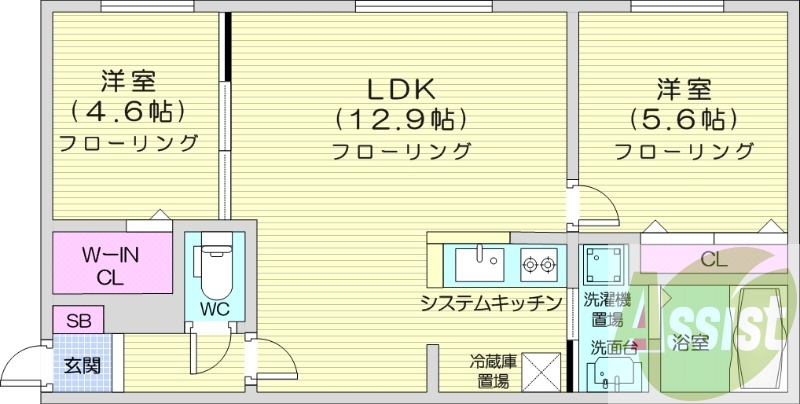 2LDK、エアコン、ネット無料、オートロック、都市ガス