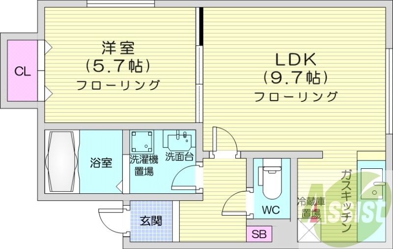 1LDK、シャワートイレ、浴室乾燥機、エアコン、灯油暖房