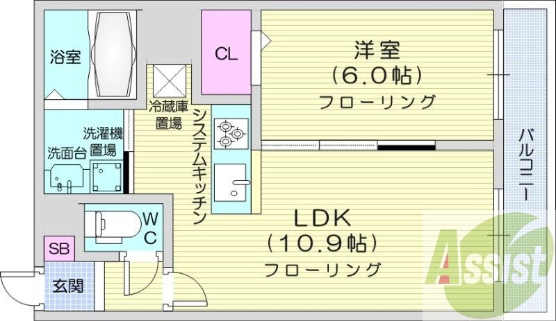 1LDK、都市ガス、バルコニー、オートロック、宅配ボックス