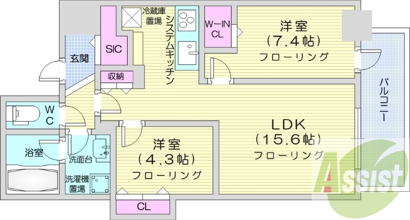 2LDK、分譲、システムキッチン、独立洗面台、浴室乾燥機