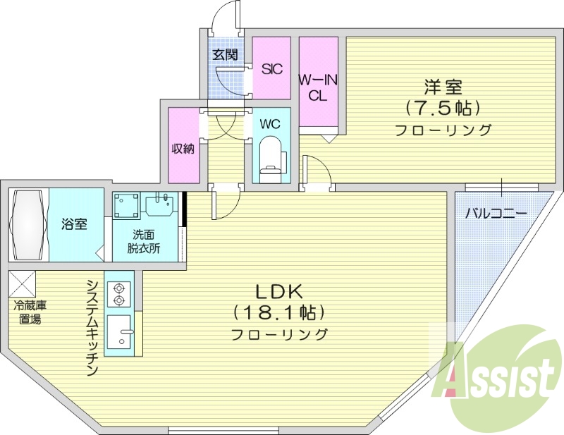 1LDK、エアコン、ガス暖房、追い焚き、一坪バス