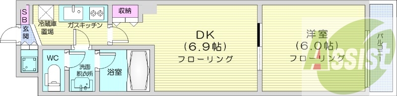 1DK、オートロック、独立洗面台、ネット無料
