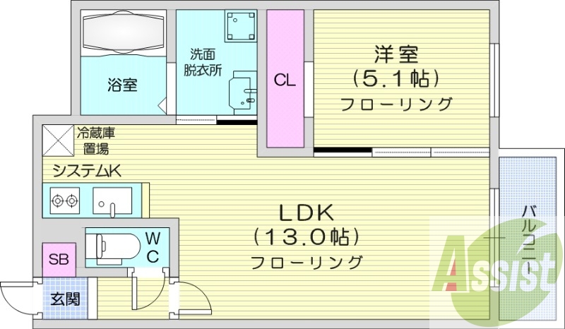 1LDK、エアコン、都市ガス、オートロック、追い焚き
