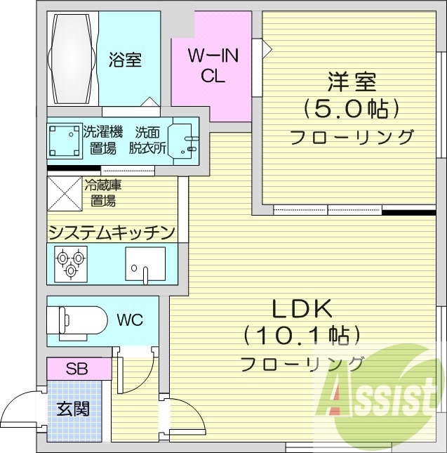 1LDK、ガス上限、ペット可、エアコン、システムキッチン