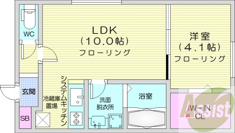 1LDK、エアコン、システムキッチン、都市ガス、独立洗面台