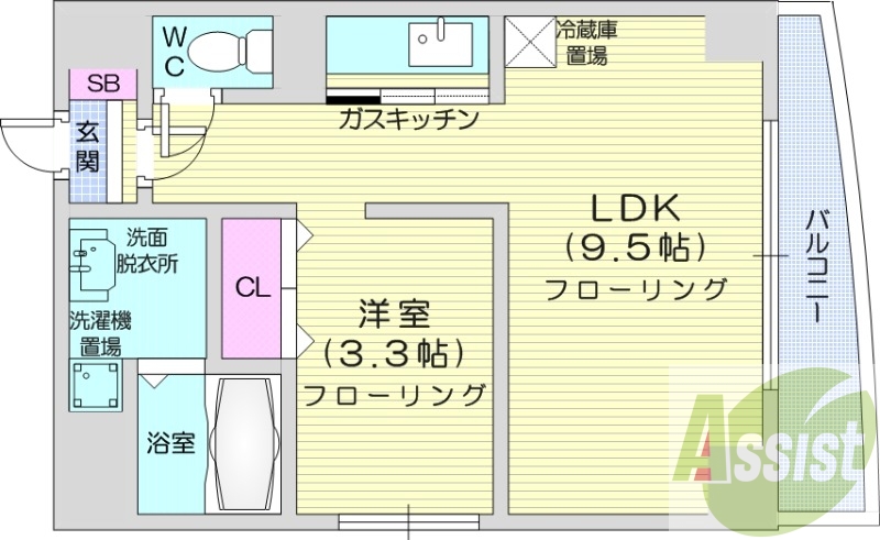 1LDK、オートロック、灯油暖房FF、独立洗面台
