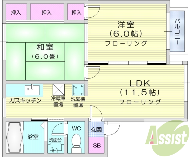 2LDK、ウォークインクローゼット、トランクルーム