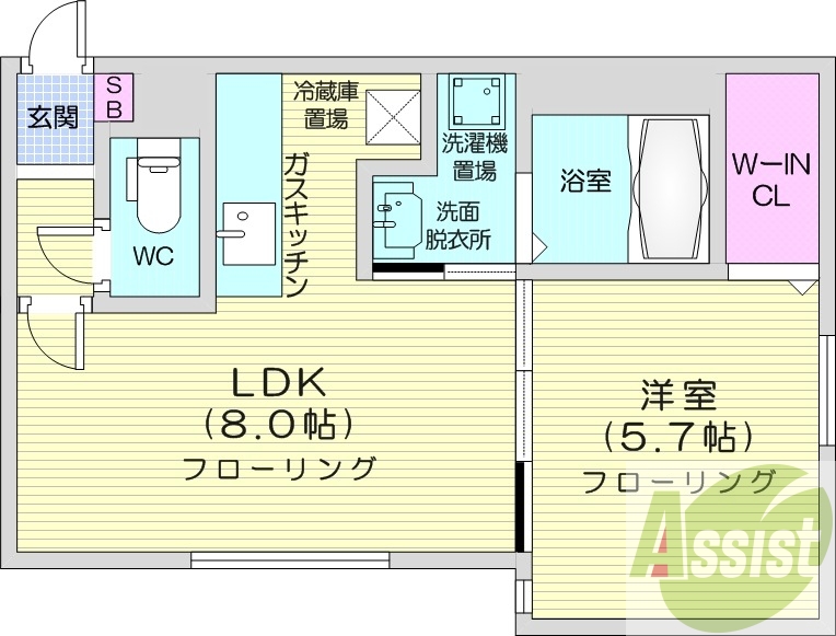 1LDK、都市ガス、エアコン、浴室乾燥機、ネット無料