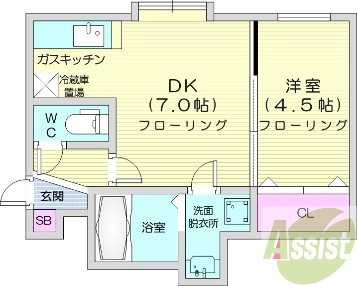 1LDK、ネット無料、バストイレ別、独立洗面台