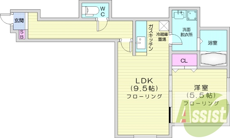 1LDK、浴室乾燥、バストイレ別、灯油暖房、シャンドレ