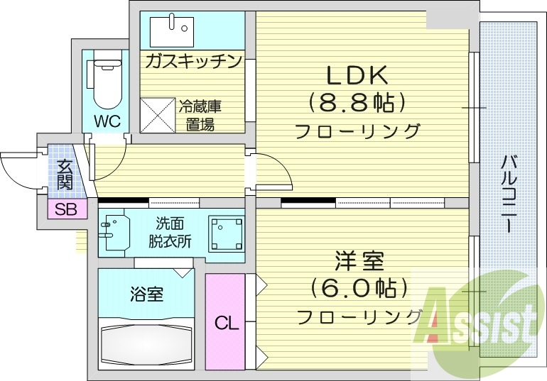 1LDK、灯油暖房、独立洗面台、シャワートイレ、