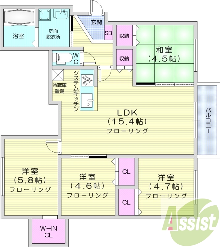 4LDK、1坪バス、システムキッチン、灯油暖房